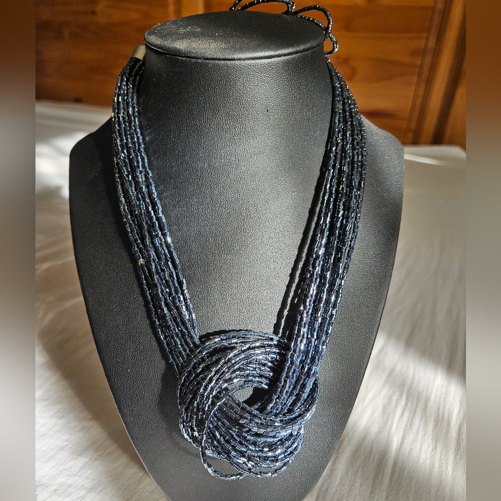 Elegant Black Beaded Necklace W/Earrings